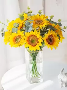 4Pcs Artificial Sunflower Bouquet Yellow Artificial Flowers Retro Fake Silk Sunflower Bulk Long Stem Simulation Bouquet For Home Decor, DIY Wedding Decor, Garden Outdoor Party Holiday Gift Decoration, Valentine Day, Gift Gifts Birthday Graduation