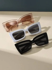 3 件装女士方形塑料时尚眼镜，适合夏季海滩度假、户外、旅行 - 彩色 - 查看 2
