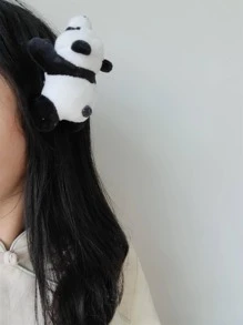 1入組女士熊貓裝飾創意髮夾適用於日常 - 黑色 - 查看 4