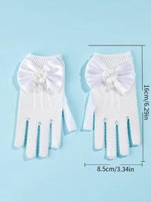 1pair Women's White Fishnet Wedding Party Gloves - White - View 4