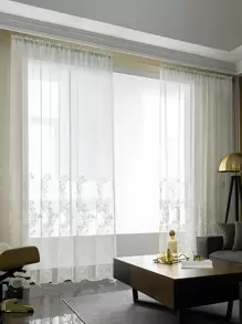 1pc White Flower Pattern Translucent Voile Curtain, Beautiful 3d Embroidery Sheer Curtain, Made Of Polyester Fiber Material, Rod Pocket Panel, Suitable For Living Room And Bedroom Decoration