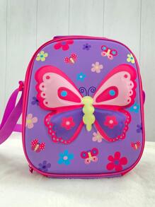 1pc 3D Butterfly & Floral Pattern Lunch Bag - Purple - View 1