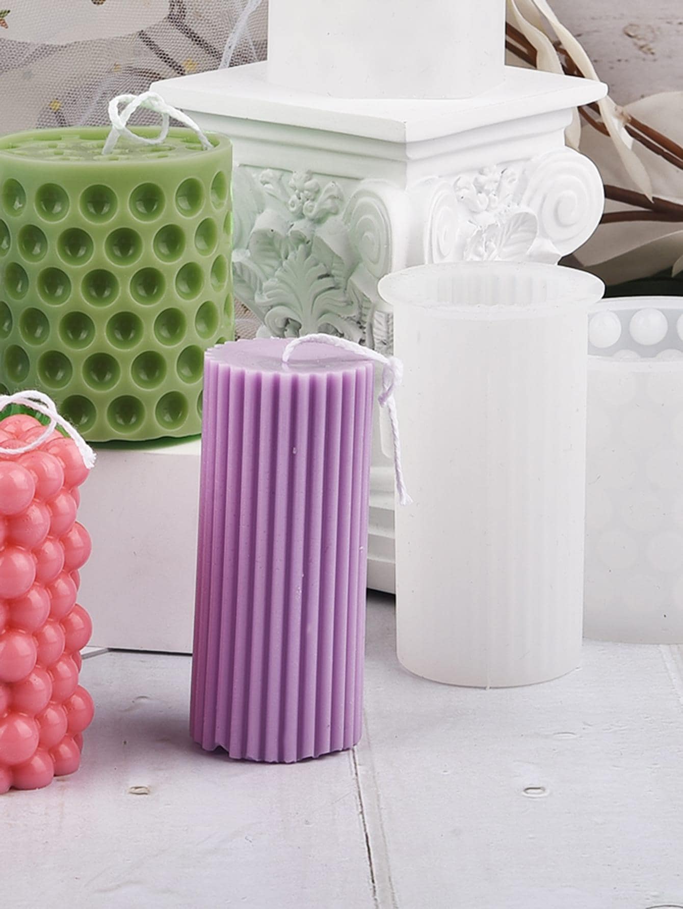 1pc Candle Design DIY Silicone Mold, Modern Silicone Mold For DIY - White - View 1