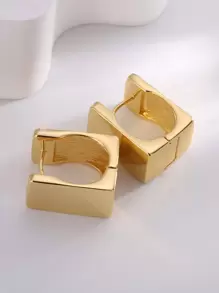 Charm-In 1pair Fashion Square Hoop Earrings For Women For Daily Decoration Copper Jewelry - Yellow Gold - View 2