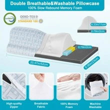 Elviros Cervical Neck Pillow, Adjustable Bolster Pillow, 2 in 1 Contour Memory Foam Pillows for Neck Pain Relief Sleeping, Orthopedic Roll Pillows for Side, Back Sleepers - 藍色 - 查看 6