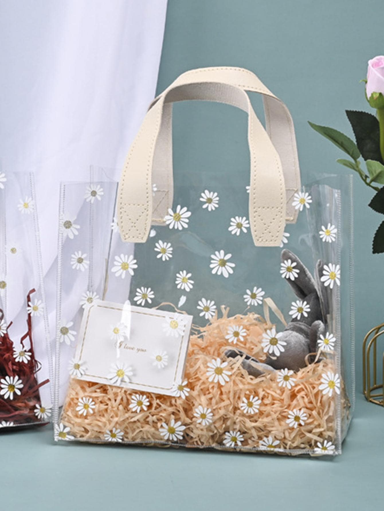 1 Túi Quà In Hình Hoa Cúc, Túi Gói Quà Trong Suốt PVC Hiện Đại Cho Bữa Tiệc - trắng - Xem 1