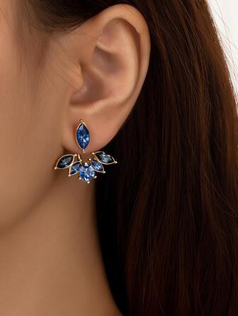 1pair Glamorous Zinc Alloy Rhinestone Decor Earring Jackets For Women For Gift