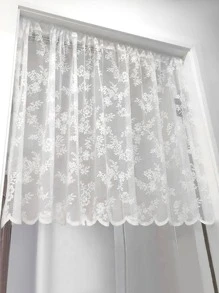 1pc White Flower Pattern Short Curtain With Lovely & Romantic Style, Lace Floral Square Flat Curtain With Rod Pocket For Home Window, Door, Cabinet Decoration - White - View 5