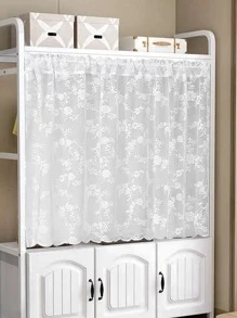 1pc White Flower Pattern Short Curtain With Lovely & Romantic Style, Lace Floral Square Flat Curtain With Rod Pocket For Home Window, Door, Cabinet Decoration - White - View 7