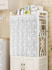 1pc White Flower Pattern Short Curtain With Lovely & Romantic Style, Lace Floral Square Flat Curtain With Rod Pocket For Home Window, Door, Cabinet Decoration - White - View 11
