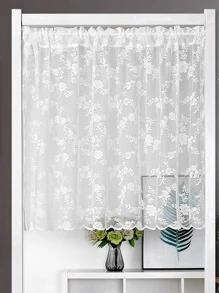 1pc White Flower Pattern Short Curtain With Lovely & Romantic Style, Lace Floral Square Flat Curtain With Rod Pocket For Home Window, Door, Cabinet Decoration - White - View 9