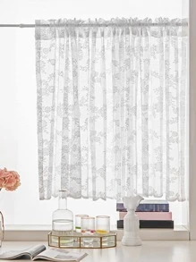 1pc White Flower Pattern Short Curtain With Lovely & Romantic Style, Lace Floral Square Flat Curtain With Rod Pocket For Home Window, Door, Cabinet Decoration - White - View 4