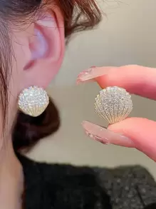 1 par de pendientes de cobre microincrustad con concha de perla estilo francés de lujo, adecuados para banquetes, fiestas, festivales, clubes nocturnos y uso diario de mujeres ( directa de fábrica)