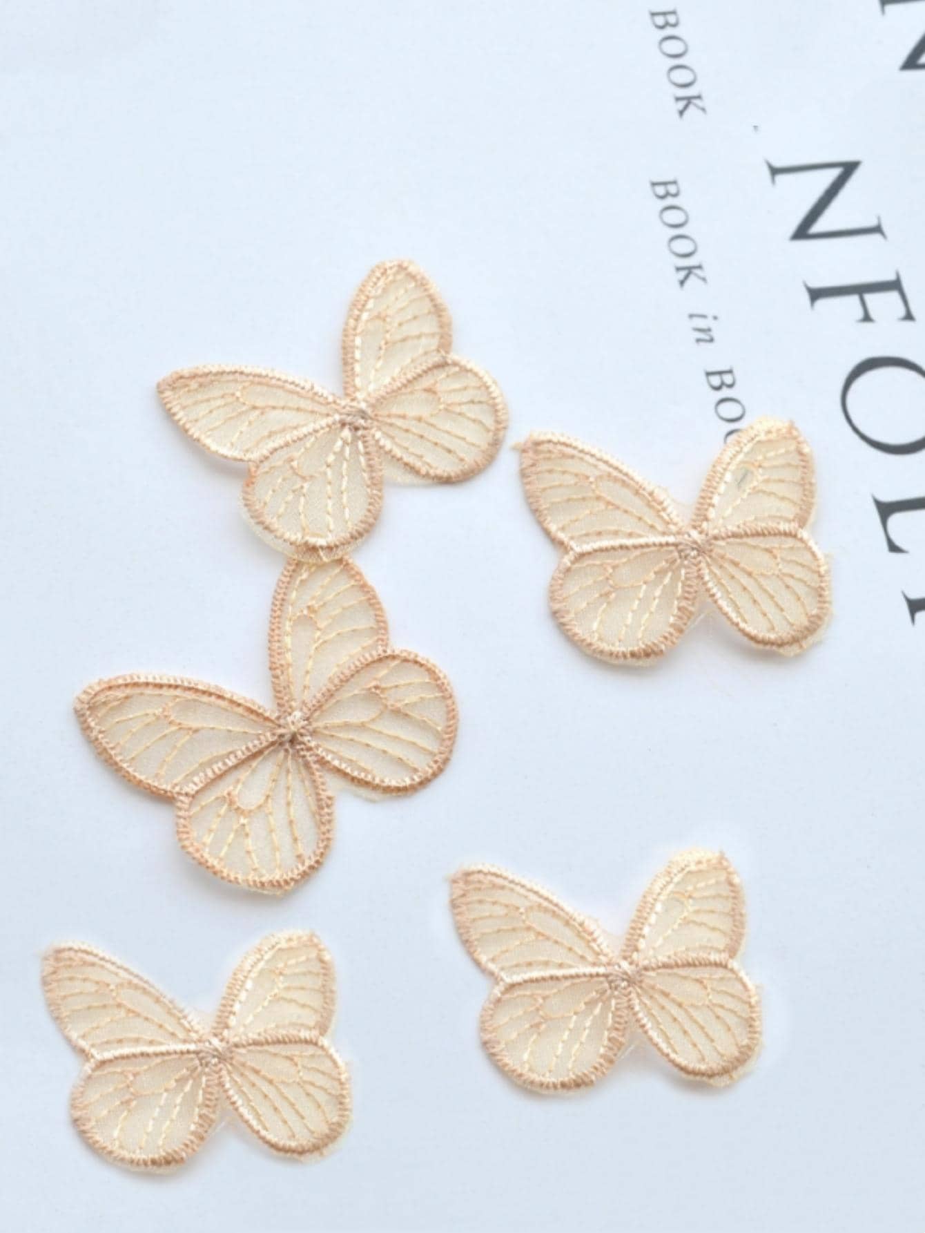 10pcs Butterfly Shaped Iron-on Patch, Modern Polyamide DIY Clothing Accessory For Sewing - Khaki - View 1