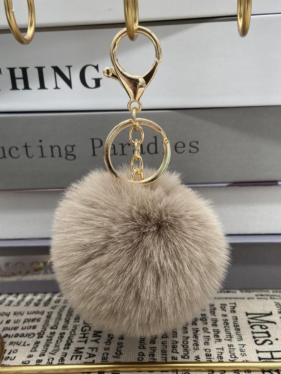 1 件蓬松正宗卡其色绒球吊饰钥匙扣、毛绒球、包包钱包吊饰汽车配饰包包吊饰学院风可爱哥特风 Y2K - 卡其色 - 查看 1