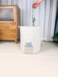 1入組卡通圖案洗衣籃 - 白色 - 查看 3