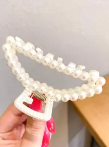 1 móng vuốt tóc trang trí ngọc trai giả màu trắng để sử dụng hàng ngày - trắng - Xem 2