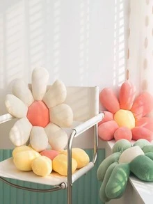 1pc Flower Design Decorative Pillow - Yellow - View 5