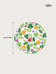 10 Piezas Platos Desechables Con Tema Veraniego Con Estampado De Piña Y Hoja Verde - Multicolor - Ver 3