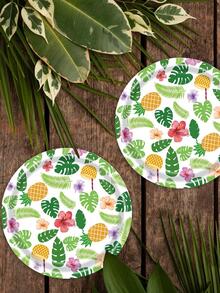 10 Piezas Platos Desechables Con Tema Veraniego Con Estampado De Piña Y Hoja Verde - Multicolor - Ver 2