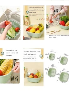 Double Layered Kitchen Multipurpose Strainer Basket For Fruits & Vegetables Washing & Draining, 4pcs Green Set - Green - View 3