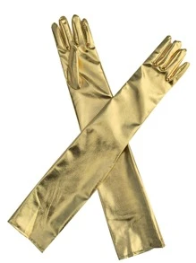 1pair Women's Long Gold Print Shiny Cloth Gloves, Suitable For Parties, Evening Performances - Gold - View 3