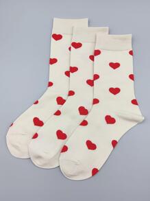 3pairs Heart Pattern Crew Socks - Beige - View 4