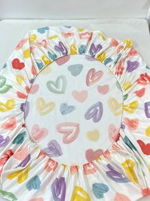 3pcs Heart Print Fitted Sheet Set, 1pc Fitted Sheet And 2pcs Pillowcase, Pillow Insert Not Include, Modern Bedding Set, For Bedroom