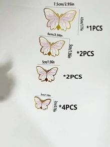 9pcs Metallic Butterfly Design Cake Topper, Paper Butterfly Cake Decoration, For Party - Pink - View 3