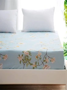 Floral Pattern Fitted Sheet, Blue Fabric Elastic Band Fitted Sheet, For Bedroom - Blue - View 4