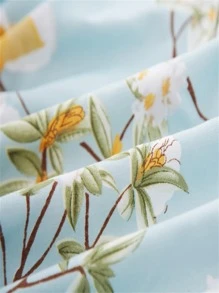 Floral Pattern Fitted Sheet, Blue Fabric Elastic Band Fitted Sheet, For Bedroom - Blue - View 7