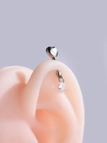 1 件时尚精致心形不锈钢软骨穿孔耳钉情人节、妈妈、母亲、母亲节、礼物 - 銀色 - 查看 1