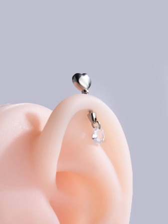 1 件时尚精致心形不锈钢软骨穿孔耳钉情人节、妈妈、母亲、母亲节、礼物