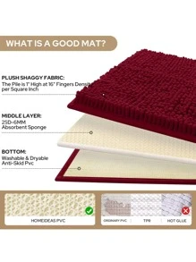 件簡單柔軟親膚雪尼爾浴室吸水防滑地墊，多用途家居裝飾 - 酒紅色 - 查看 5