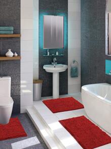 件簡單柔軟親膚雪尼爾浴室吸水防滑地墊，多用途家居裝飾 - 酒紅色 - 查看 3