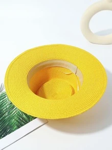 1入組女士鏈條裝飾防曬波西米亞草編帽適用於度假 - 黃色 - 查看 4