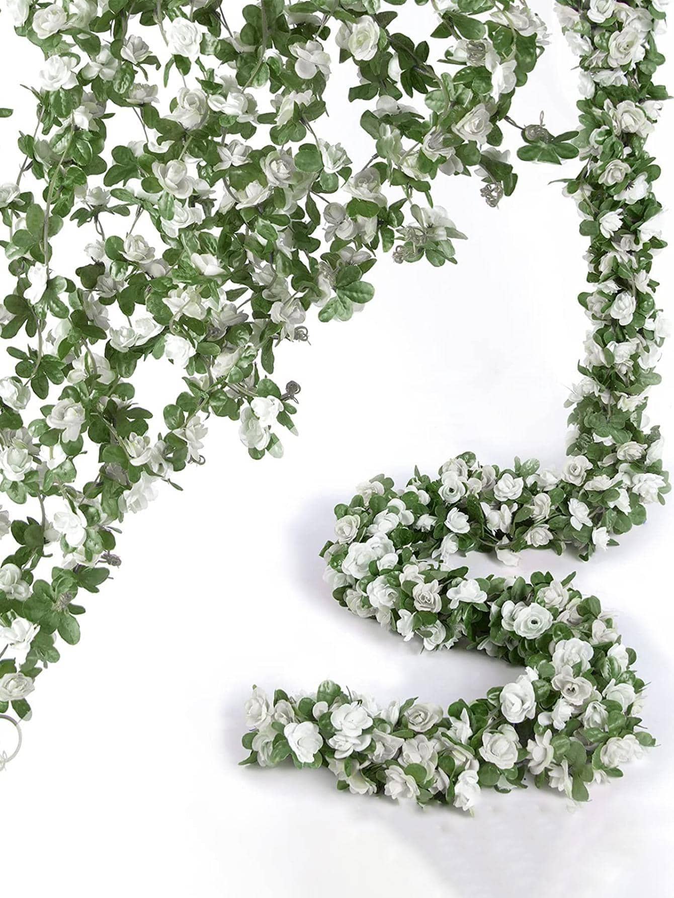 9入組人造花藤白色塑料假花花環用於婚禮、派對裝飾 - 白色 - 查看 1