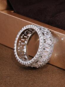 方晶鋯石裝飾戒指 - 銀色 - 查看 4