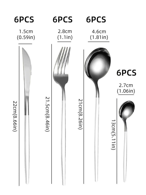 24pcs Stainless Steel Cutlery Set, Simple Tableware Cutlery Set For