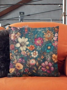 Floral Print Cushion Cover Without Filler, Vintage Linen Throw Pillow Case, For Sofa, Couch