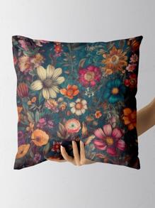 Floral Print Cushion Cover Without Filler, Vintage Linen Throw Pillow Case, For Sofa, Couch