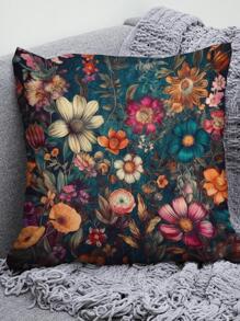 Floral Print Cushion Cover Without Filler, Vintage Linen Throw Pillow Case, For Sofa, Couch