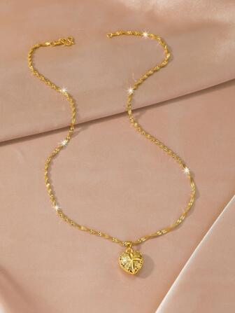 1 pièce Collier pendentif cœur creux plaqué or, convient comme cadeau de bijoux pour la Saint-Valentin pour les femmes