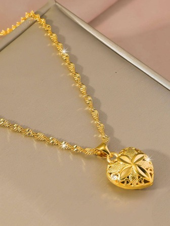1 件镀金空心心形吊坠项链，适合作为情人节珠宝礼物送给女士