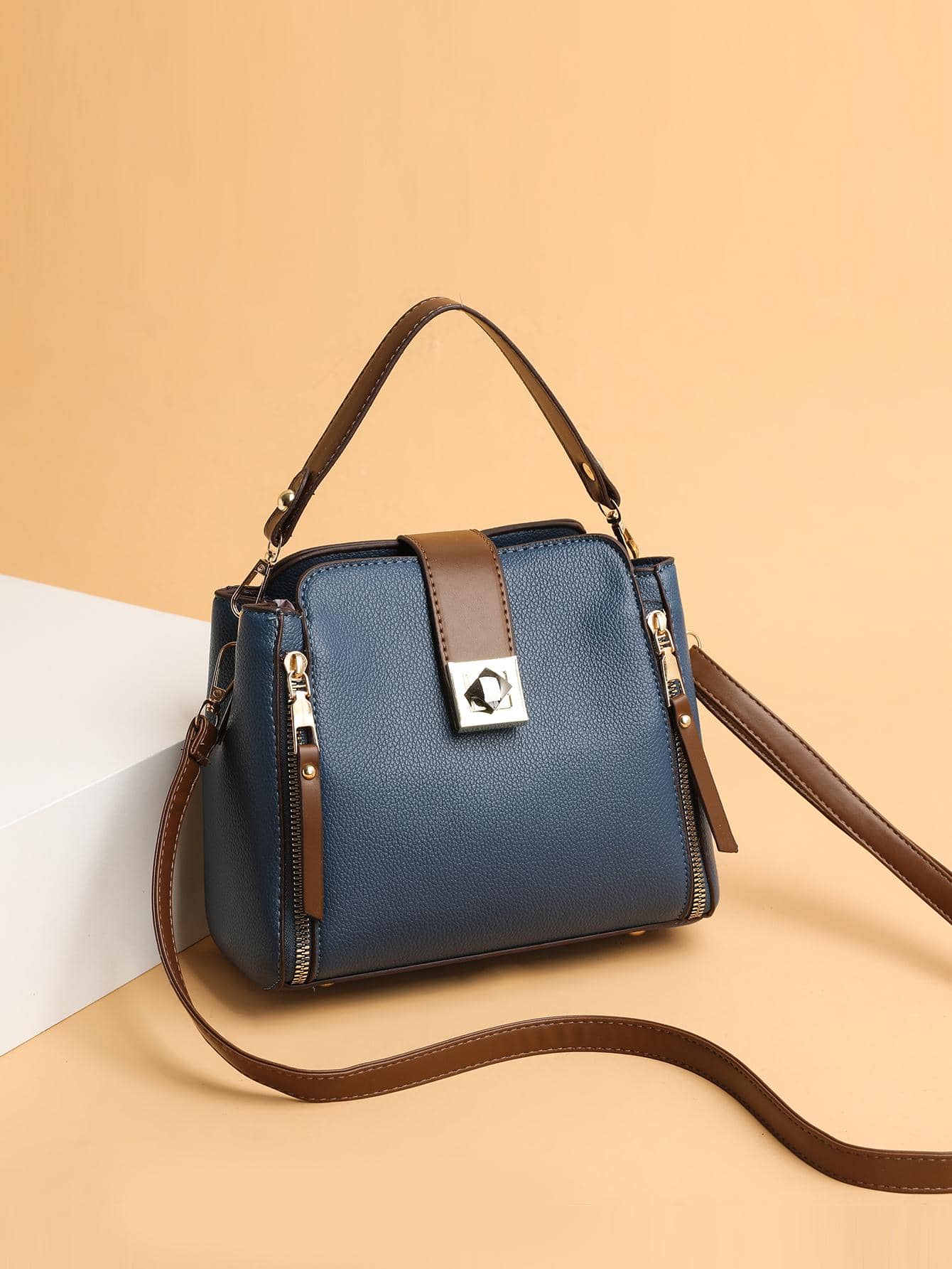 Twist Lock Bucket Bag PU - Blue - View 1