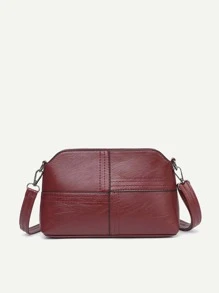 Simple Solid Color Shoulder Bag For Women - Burgundy - View 5