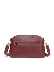Simple Solid Color Shoulder Bag For Women - Burgundy - View 3