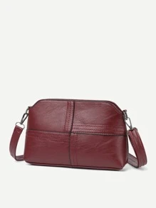 Simple Solid Color Shoulder Bag For Women - Burgundy - View 4