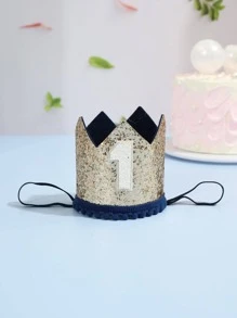 1 件金粉 1 岁生日皇冠帽，适用于生日派对装饰 - 彩色 - 查看 2