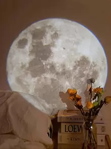 1pc Mini Moon Projection Lamp, Wall Decor Atmosphere Lighting, Room Decoration - White - View 3